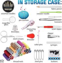 Kit de costura, kit de costura y reparación artesanal DIY con 97 herramientas esenciales en una caja con cremallera. Incluye dedal, hilo, agujas y accesorios completos de costura a mano para reparaciones en casa o de viaje. Color negro. - Primavera - Ver 4