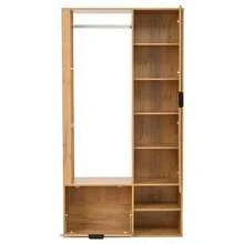 Wardrobe 100 X 33 X 190 Cm With Entryway, 6-In-1 Entryway Wardrobe, Including A Coat Rack, Hanging Rail, Mirror, And Shelf. Width: 100 Cm. Low Door. Wood Color. - Natural Color - View 9
