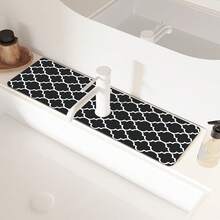 1pc Black Diamond Grid Sink Faucet Absorbent Mat, Drainage Mat, Kitchen, Bathroom Sink, Countertop, Drainage Mat, Diatomaceous Earth Wash Basin, And Trimmable Quick-Dry Mat. - Multicolor - View 3