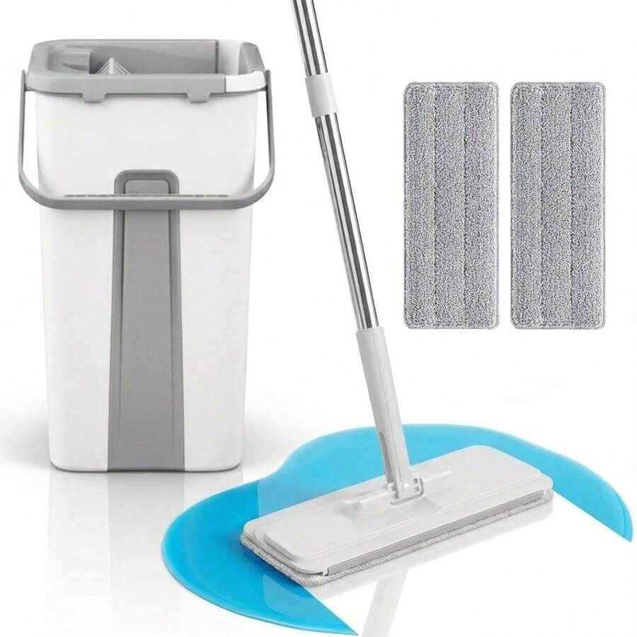 TAIMASI Household Flat Mop And Bucket Set – Hands-Free Spin Mop With 2 Mop Cloths, Wet & Dry Cleaning For Tile, Marble, And Wood Floors, Cleaning Tool & Supplies, Ideal Christmas Gift - 1 Bộ - Xem 1