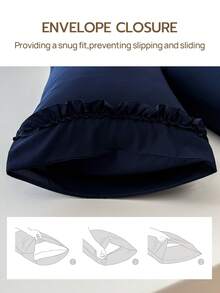 1pc 100% Polyester Solid Color Lace Long Pillowcase, Lightweight And Elegant, Soft As Clouds To The Touch, Suitable For Bedding And Sofa Decor (Pillow Insert Not Included) - Navy Blue - View 9