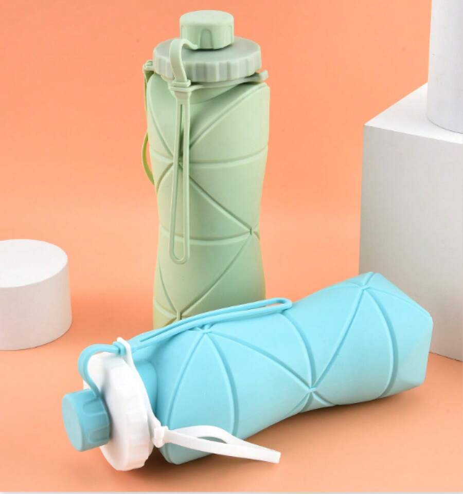 Collapsible Silicone Water Bottle, Portable Retractable Daily Cup For Travel & Outdoor Activities - 天藍色 - 查看 1