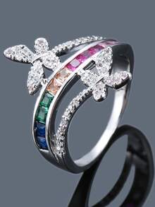 1pc Women's Fashion Personalized Colorful Zirconia Ring, Light Luxury High-End Exquisite Sweet Elegant Versatile Finger Ring - Ring - View 11