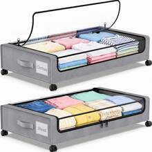 STOZLE Under The Bed Storage Containers, XXL 15.85 Gallon Rolling Metal Drawer, Height Under Bed Shoe Storage, Large Rolling Under Bed Clothes Storage Drawers With Lid For Room - 查看 1