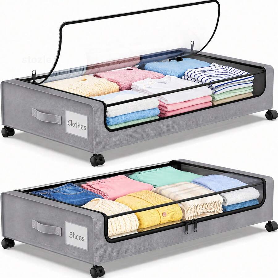 STOZLE Under The Bed Storage Containers, XXL 15.85 Gallon Rolling Metal Drawer, Height Under Bed Shoe Storage, Large Rolling Under Bed Clothes Storage Drawers With Lid For Room - 查看 1