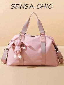 Weekend Overnight Travel Bag, Large Capacity Gym Yoga Bag, Wet & Dry Tote Bag, Multifunctional Casual Shoulder Bag With Animal Pendant Decor, Suitable For Business, Vacation, Outdoor, Skiing, Sports, School Travel, Beach Summer Vacation. Travel Bag Applicable For Luggage, Overnight Bag, Gym Bag, Weekend Travel Bag, Tote Bag, College Bag, Hospital Bag, Pink Winter Version. - Pink - View 1