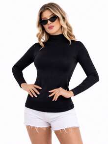 Moderna & Slim Cacharrel Women's Long Sleeve Turtleneck Blouse - Various Colors - Black - View 1