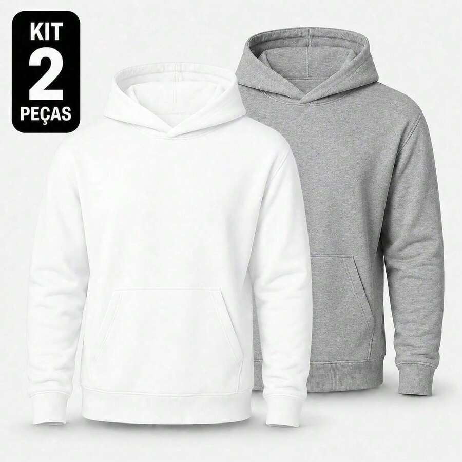 Set Of 2 Plain Kangaroo Jackets, Unisex, Comfortable Basic Winter Warmth - White + Gray - View 1
