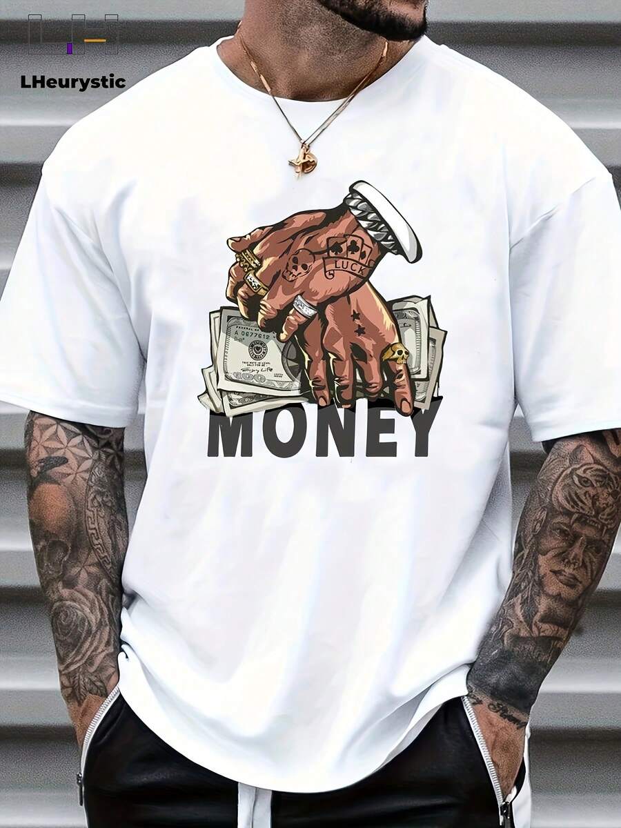 Camiseta deportiva para hombre con estampado de billetes - Blanco - Ver 1