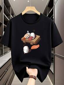 Camiseta estampada de color sólido de gran, camiseta de cuello redondo para hombre a, camiseta de cuello redondo de última generación, camiseta cómoda para hombre, camiseta de cuello redondo transpirable para hombre, camiseta suave de cuello redondo para hombre, camiseta cómoda y funcional de cuello redondo para hombre. - Blanco - Ver 7