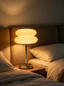 1pc Bauhaus Style LED Table Lamp, Double-Layer Bread Shape, Button Dimming Light Strip With USB Interface, Suitable For Living Room, Dining Room, Bedroom Bedside Lamp - White - View 5