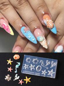 Summer Starfish Seahorse Nail Art Silicone Carving Mold Set Kawaii Turtle Shell Nail Stencil Template Mould Cartoon Stamping Plate Manicure Art Tools - Clear - View 5