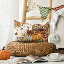 1pc Thanksgiving Turkey Pillow Case, 30 X 50cm Pumpkin Leaf Harvest Holiday Cushion Cover Sofa Decor, Single-Sided, Without Pillow Insert - Multicolor - View 5