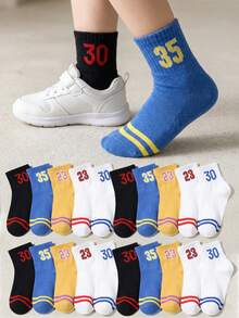 10 Pairs Children's Striped Number Breathable Spring/Summer Sports Short Socks, Sports Football Basketball Socks, Casual Fashion Easy On/Off Student Socks, Gift For Kids - Multicolor - View 13