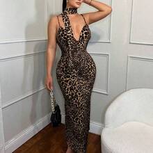 jianchaimaoyi02   Vestido sexy con estampado de leopardo y espalda descubierta para mujer - Rosa - Ver 5