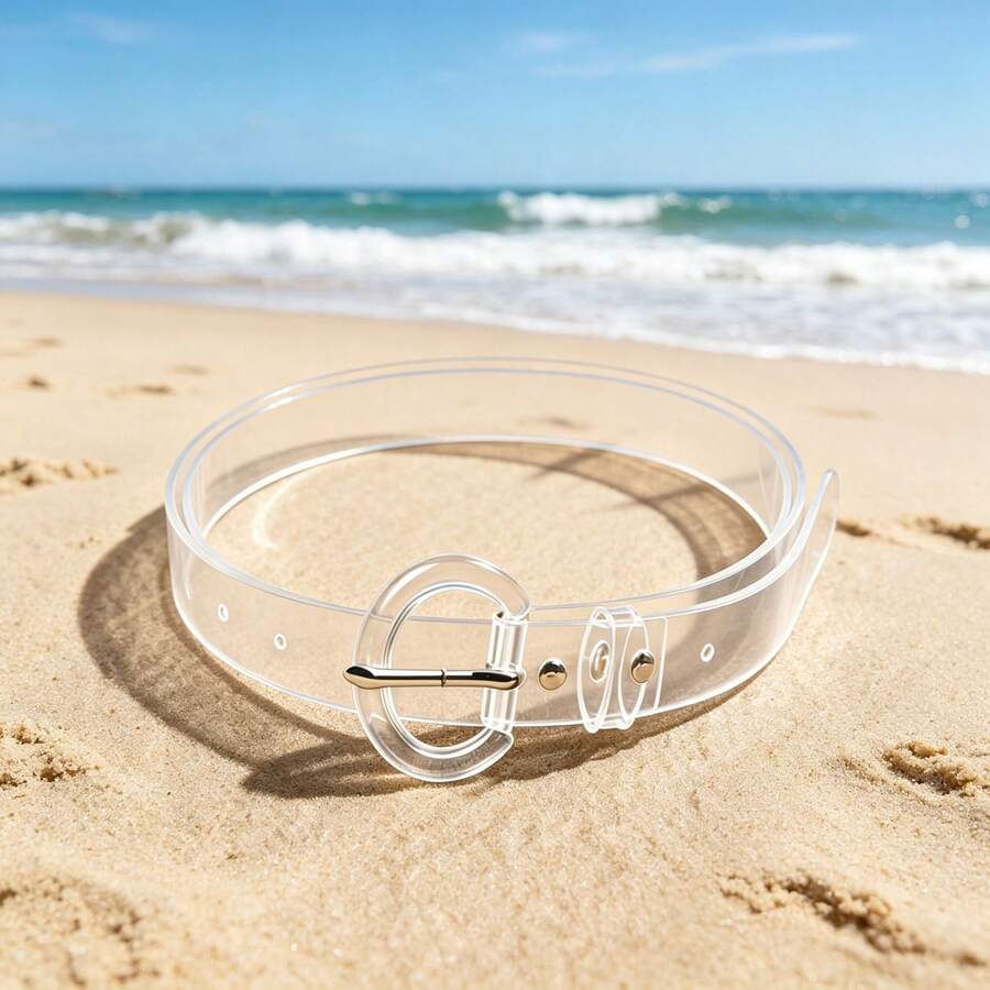 Women's Minimalist Clear Transparent PVC Waist Belt, Simple Acrylic Round Buckle, Slim Decorative See‑Through Belt For High Waist Jeans, Dresses