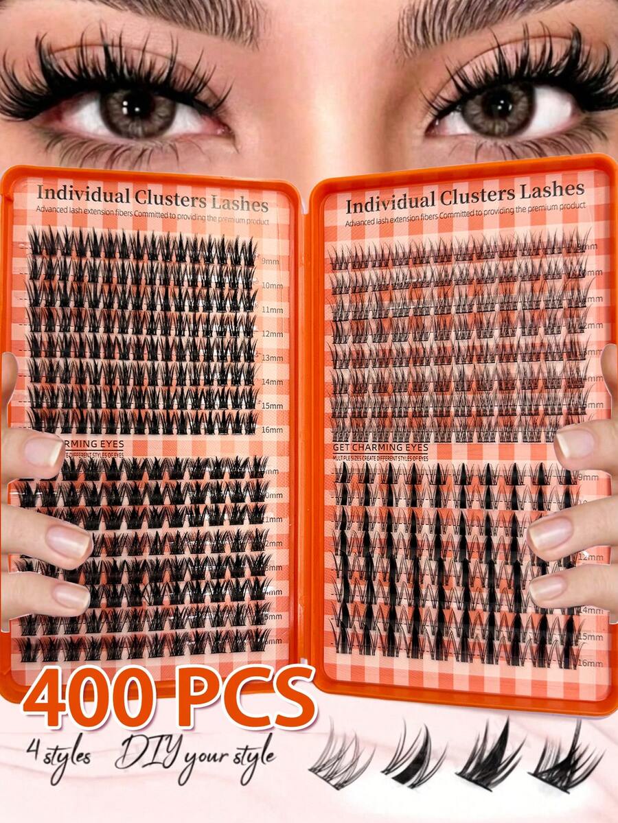 400片裝假睫毛書本組，C型捲度，大容量，高品質，新款DIY假睫毛，多款式，蓬鬆柔軟，3D貂毛假睫毛，假睫毛，彩妝，睫毛接長，短睫毛，DIY假睫毛，睫毛接長套組，在家DIY睫毛接長