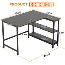 43 Inch L-Shaped Computer Desk,Gaming Desk With Durable Metal Frame,Corner Desk With Reversible Storage Shelves For Home Office Gaming Study,Black (43 Inch) - 43 Black - View 2