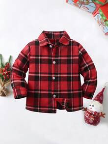 BOARNSEORL Young Boys Red Plaid Long Sleeve Shirt, Fashionable & Versatile, Suitable For Birthday Party, Wedding, Flower Boy, Christmas Party - Red - View 2