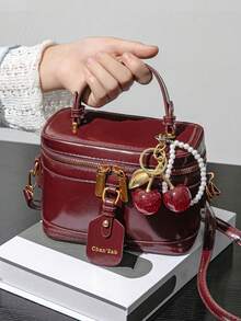 Tas Tangan Kulit Sintetis Desain Niche yang Modis, Tas Selempang Gaya Vintage yang Elegan, Cocok untuk Perjalanan dan Kencan - Burgundy - View 6