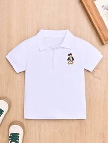 Polo à manches courtes blanc pour jeune garçon avec imprimé numérique d'ours classique - Blanc - Voir 2