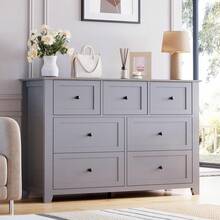 Dresser With 7 Deep Drawers For Bedroom, Modern Simplist Wood Storage Chest With Gold Handles, Oversize Organizer For Closet, Hallway, Living Room, Entryway - 灰色 - 查看 3