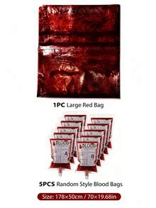 1pc Large Bloody Halloween Decor Bag + 5pcs Random Blood Bags, For Haunted House Party Decoration (Empty Bag, No Fillers) - Halloween Decorations, Scary Body Bags - View 8