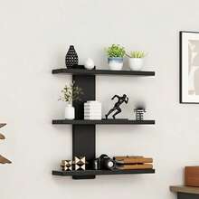 Multi-Layer Wall-Mounted Storage Shelf, Made Of Fiberboard, Multi-Functional Display Rack Suitable For Office And Home Decor, Can Be Used To Store Sculptures And Small Ornaments, Decorative And Practical - Black and White - View 3