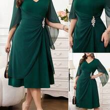 jianchaimaoyi02 Reflora Vestido de fiesta elegante de talla grande con decoración de cristales - Verde - Ver 2