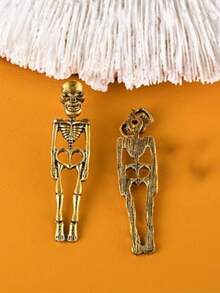 Avant-Garde Skeleton Bone Drop Earrings, Suitable For Halloween And Punk Style - Gold - View 7