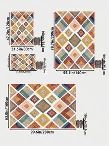 1 pieza Alfombra de sala de estar con patrón de diamante multicolor, adecuada para cocina, comedor, dormitorio, decoración de vacaciones, interior/exterior, oficina, vestíbulo, felpudo antideslizante, alfombra de baño, pasillo, área de estudio y juegos - Multicolor - Ver 5