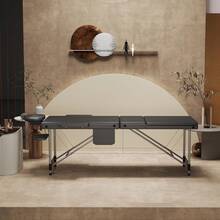 Table de massage à 3 zones réglables en hauteur, table de massage pliable, table/lit de massage portable avec accessoires, appui-tête, accoudoirs et sac de transport, noir/blanc/beige - Noir - Voir 10