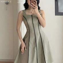 Yunuo Menswear Vestido de tirantes casual de cuello cuadrado para mujer - Verde - Ver 1