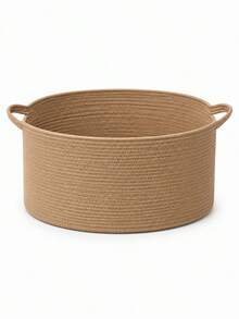 1pc Extra Large Hand-Woven Cotton Rope Laundry Basket, Bohemian Style White Beige Brown Round Striped Design, With Soft Handle, Foldable Large Capacity Clothes Storage Basket, Suitable For Bedroom, Laundry Room, Dorm, All Seasons - Multicolor - View 13