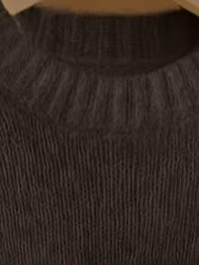 Women's Brushed Mohair Sweater - French Inspired Raglan Sleeve, Drop Shoulder Plush Knit For Fall Winter, Back To School, Halloween - Dark Brown - View 5