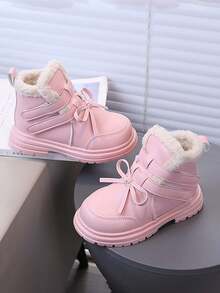 1 Pair Soft Sole Non-Slip Fashion Versatile Casual Sports Outdoor Leather Boots For Little Girls And Little Boys, Suitable For Winter - Pink - View 6