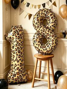 2pcs 40-Inch Leopard Print Number Foil Balloons, Suitable For 18th/30th Birthday Party Decoration, Animal Print Balloons - View 1