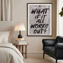 1PC What If It All Works Out Poster, Retro Newspaper Print, Typography Poster, 70's Wall Art, Black Positive Quote Print, Newspaper Style Wall Art, Girly Dorm Decor Apartment Aesthetic, Typography Preppy Black Home Decor, No Frame - Word - View 3