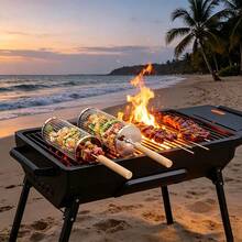 1/2pcs Rotating Grill Basket, Detachable Handle, 304 Stainless Steel, Nesting Grill Tool, Smoking And Grilling Accessory - Perfect For Vegetables, Outdoor Cooking And Camping; Birthday Gift For Men, Fathers And Husbands - B - View 7