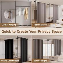 Room Divider For Room Separation (57-145in W), Curtain Rods No Drilling For Bedroom, Freestanding Room Divider Panel Tension Rod, Wall Divider Privacy Screen Partition For Space Separator, Drill Free - Black - View 8