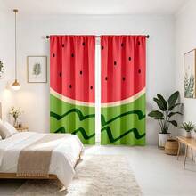 2PCS Watermelon Patterned Curtains, Summer Decorative Curtains, Pole Pocket Design, Privacy Protection, Suitable For Office, Dormitory Or Home Decoration, Machine Washable - Multicolor - View 7