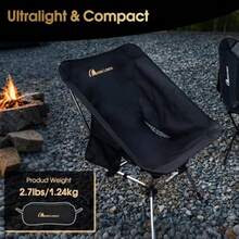 Moon LENCE - Silla de Camping portátil Plus Comodidad y tamaño mejorados compacta y Ligera Silla Plegable para mochileros y Senderismo Capacidad de 350 Libras 2 Unidades Color Negro - Paquete de 2 unidades negras Plus - Ver 4