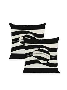 2 pièces Housses de coussin à rayures noires et blanches avec citation inspirante, style moderne minimaliste typographique, taies d'oreiller super douces, décoration quotidienne pour la maison, salon, chambre, lit, canapé, fauteuil, coussin carré, fermeture éclair invisible (sans rembourrage) - Noir et Blanc - Voir 6