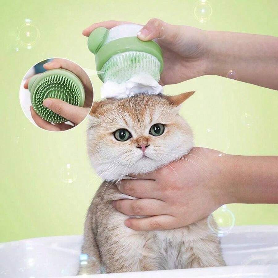 3-In-1 Pet Bath Brush With Shampoo Dispenser, Soft Silicone Material, Suitable For Cats And Dogs, Can Be Used For Deshedding And Massage, One-Key Control Anti-Leakage, Suitable For Small, Medium And Large Dogs And Cats, Essential Bathroom Bathing Accessory - Multicolor - View 1