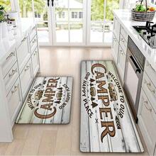 Vintage Camper Print Kitchen Rug, Non-Slip Welcome To Our Camper Floor Mat, Rustic Wood Grain Decorative Area Carpet For Kitchen, Laundry Room And Home Decor - 白色 - 查看 2