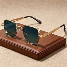 Retro Steampunk Style Men's Metal Square Fashion Glasses, Stylish And Exquisite, Lightweight And Portable, Perfectly Showcasing A Unique Style. Whether For Holidays Or Special Occasions, They Are An Excellent Choice. - Black - View 1