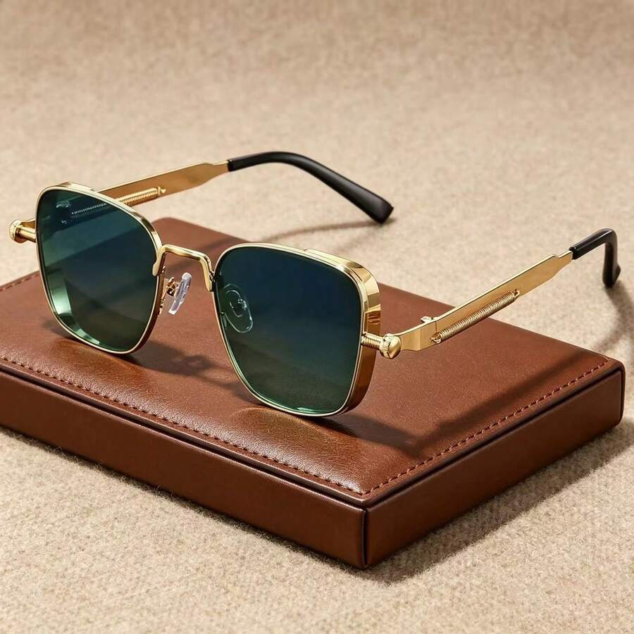 Retro Steampunk Style Men's Metal Square Fashion Glasses, Stylish And Exquisite, Lightweight And Portable, Perfectly Showcasing A Unique Style. Whether For Holidays Or Special Occasions, They Are An Excellent Choice. - Black - View 1