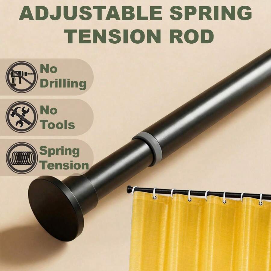 Spring Tension Shower Rod, 1 Inch Diameter31.5-72/80.3 Inch Adjustable Curtain Rod, No Tools Installation Metal Tension Rod For Bathroom And Closet Organizer - Black - View 1