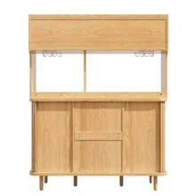 High-Quality Sideboard With Rattan Look And Glass Sliding Doors, 174.5cm High Kitchen Cabinet With Storage Space, Natural Wood/Walnut Look, Load Capacity Up To 60kg - Wood - 查看 4