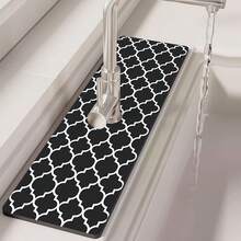 1pc Black Diamond Grid Sink Faucet Absorbent Mat, Drainage Mat, Kitchen, Bathroom Sink, Countertop, Drainage Mat, Diatomaceous Earth Wash Basin, And Trimmable Quick-Dry Mat. - Multicolor - View 6